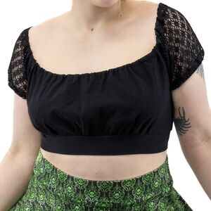 NWT Putré Fashion Black Lace Sleeve Bardot Crop Top Made In Quebec